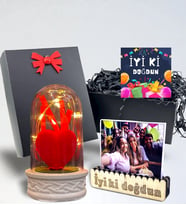 Kişiye Özel Doğum Günü Hediyesi Fotoğraflı Led Işıklı Biblolu Fanus - Hediye Kutusunda (Model 3)