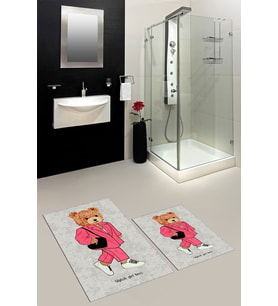 EVDEYA Dijital Baskılı Yıkanabilir Ayıcık Desenli İkili Banyo Halısı Paspas Klozet Takımı, KLOZET-34-GRİ, (Gri)