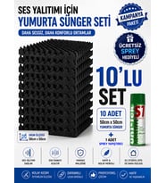 Akustik Yumurta Sünger 25mm 60 DNS Yanmaz 50x50cm 10 Adet + 1 Sprey Yapıştırıcı