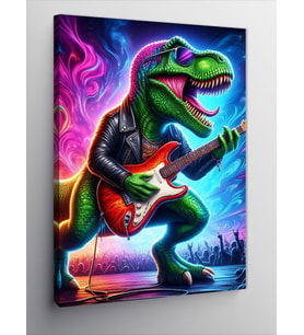 Kanvas Tablo Elektro Gitar Çalan Dinozor