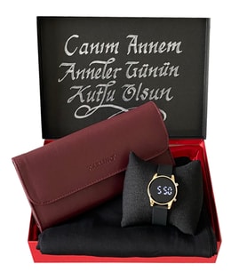 Kadın Siyah Dijital Kol Saati-Bordo Cüzdan-Penye Şal (Lacivert)