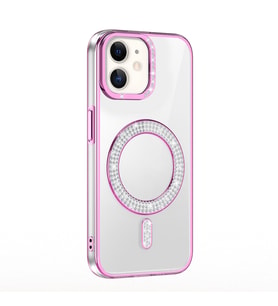 Apple iPhone 11 Uyumlu Kılıf Pırlanta Taş Tasarımlı M-safe Şarj Özellikli Zore Karetta Silikon Kapak (Rose Gold Altın)
