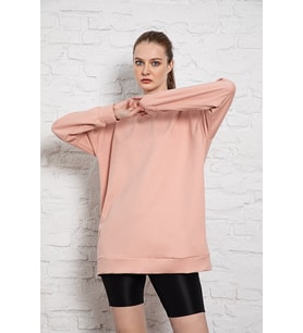 MyBen Unisex Uzun Kollu İki İplik Pembe Oversize Sweatshirt İRF056