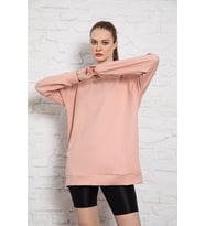 MyBen Unisex Uzun Kollu İki İplik Pembe Oversize Sweatshirt İRF056