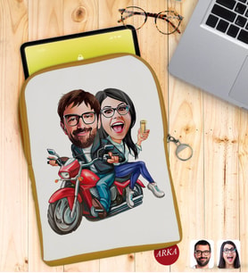 BK Gift Kişiye Özel Sevgililer Karikatürlü Taşınabilir Koruyucu Tablet Kılıfı & Organizer Çanta - Sarı-97