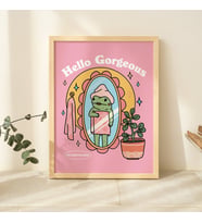 Kız Kurbağası Öz Sevgi Duvar Baskısı, Pozitiflik Merhaba Güzellik Sözü, Pembe Retro Posterler
