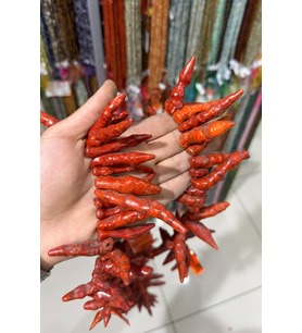 Çim Mercan Taşı Parlak Kırmızı 10x50mm Doğal Taş Dizi [AA]