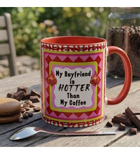 My Boyfriend is Hotter Than My Coffee Renkli Tasarım Hediyelik Sevgili Kupası
