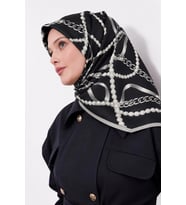 Lesscarves LS2208 Desenli Pamuk İpek Eşarp 90x90 cm