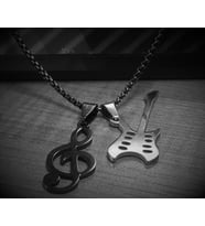 Paslanmaz Çelik İkili Ürün Sol Anahtar ve Gitar Kolye
