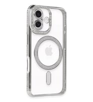 Newface Apple iPhone 16 Kılıf Joke Simli Magneticsafe Kılıf - Gümüş