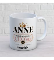 Kişiye Özel Anne Tasarımlı Evin Gerçek CEO'su Yazılı İsimli Seramik Kupa Bardak