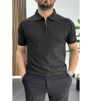 Erkek Çizgi Desenli Polo Yaka Siyah Edw458