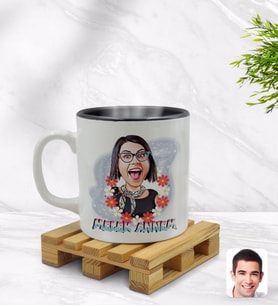 BK Gift Kişiye Özel Melek Annem Karikatürlü İçi Siyah Renkli Kupa Bardak Model 1