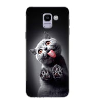 PrintiFy Samsung Galaxy J6 2018 ile Uyumlu 1mm Slim Fit Kedi 2 050c Baskılı Şeffaf  Kılıf