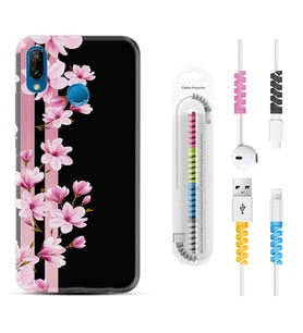 Huawei P20 Lite Mate 10 20 Lite Pro P40 Lite KılıfKablo Koruma Spiral Silikon Pink Flowers 3 1393