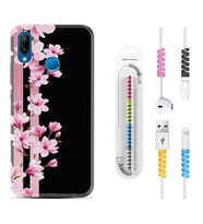 Huawei P20 Lite Mate 10 20 Lite Pro P40 Lite KılıfKablo Koruma Spiral Silikon Pink Flowers 3 1393