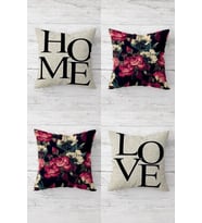 Home Love Gül Vintage Kombin Gizli Fermuarlı Kırlent Kılıfı Koltuk Yastık Kılıfı Takım(4adet) (Bej-Kırmızı)