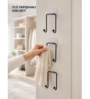 3'lü Duvar Tipi Yapışkanlı Askılık Ev ve Yaşam Alanları İçin Pratik Set