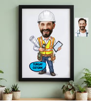 Kişiye Özel Karikatürlü İnşaat Mühendisi Siyah Çerçeve Mühendisler Günü Hediyesi
