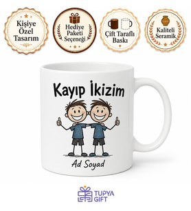 İsme Özel Kayıp İkizim Yazılı Komik Kupa Bardak Esprili Hediye