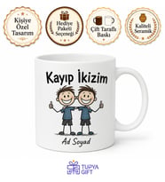 İsme Özel Kayıp İkizim Yazılı Komik Kupa Bardak Esprili Hediye