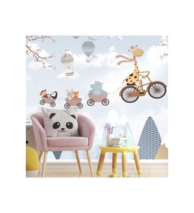 Dreamwall Bisikletli Zürafa Desen Isı Ve Ses Yalıtımlı Tekstil Duvar Kağıdı (Çok Renkli)
