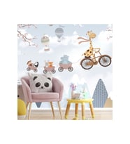Dreamwall Bisikletli Zürafa Desen Isı Ve Ses Yalıtımlı Tekstil Duvar Kağıdı (Çok Renkli)