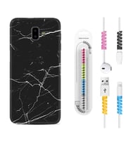 Samsung J6 Plus J7 Prime J7 Pro M20 Kılıf Kablo Koruma Spiral Silikon Siyah Mermer 1299