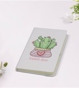 BK Gift Kişiye Özel İsimli Kaktüs Tasarımlı 9x14cm Beyaz Defter - Model 2