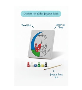 Mavi Hilal İçinde Cami Şövalesiz Boya Seti 20x20
