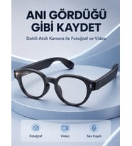 Siyah Bluetooth Akıllı Gözlük Dahili Kameralı Fotoğraf Video Kayıt AI Çeviri Dokunmatik Kontrol Özellikli