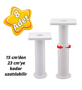 8 Adet Modül Ayarlanabilir Destek Ayağı 15 X 23 Cm Beyaz Ayak Mobilya Kanepe Baza Koltuk Ünite Ayakları