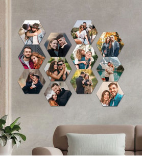 Kişiye Özel 12 Fotoğraflı Altıgen Mdf Tablo