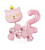 Taçlı Pembe Kedi 2 Yaş Folyo Balon Set