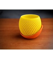 3D Baskı Küre Saksı - Kafes Dokulu İki Parçalı Dekoratif Saksı - Sarı-Turuncu