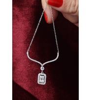 Baget Kolye Zirkon Taşlı 925 Ayar Gümüş Zincir Kolye (Silver)