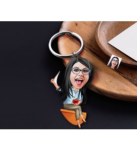 BK Gift Kişiye Özel Öğretmen Karikatürlü Ahşap Anahtarlık-8 Sevgiliye Hediye, Arkadaşa Hediye, Doğum Günü Hediyesi