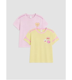 LCW Kids Sarı Baskılı Kız Çocuk Tişört 2'li