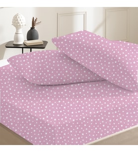%100 Pamuklu Çift Kişilik Lastikli Çarşaf 180x200+25  50x70 Yastık Kılıfı ( 2 Adet ) (Pembe-Beyaz)