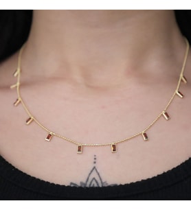 925 Ayar Gold Kırmızı Taşlı Gümüş Kolye