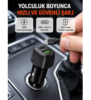 Kompakt Tasarımlı Type-C + USB Girişli Araç Şarj Başlığı