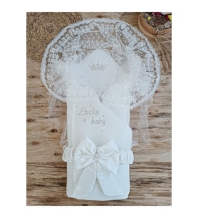 Dantelli Özel Taçlı Bebek Kundağı Unisex Bebek Dış Kundak Battaniyesi Hastane Çıkışı Hediyelik