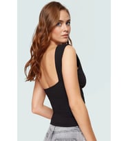 Pamuklu Örme Bluz Sırt Dekolteli Fitted Regular Nefes Alabilir Özenle Seçilmiş (Siyah)