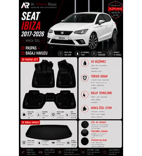 SEAT IBIZA 2017-2026 Araca Özel 3D Paspas + 3D Bagaj Havuzu