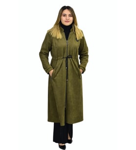 Kadın Kışlık Cepli Fermuarlı Kapüşonlu Süet Kap Tunik BGL-ST03306 (Haki)