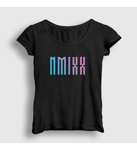Presmono Kadın Siyah Logo Nmixx K Pop T-Shirt 436239tt
