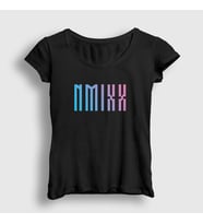 Presmono Kadın Siyah Logo Nmixx K Pop T-Shirt 436239tt