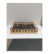 Dekoratif Dikdörtgen Krom Metal Cam Sunum Tepsisi Gold