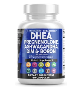 Clean Nutraceuticals DHEA 200mg 60 Capsul  Pregnenolone 100mg for Men  Women with DIM Ashwa/gandha Boron 6mg Calcium Magnesium Zinc 50mg Vitamin D3 5000 İU. (Renksiz)